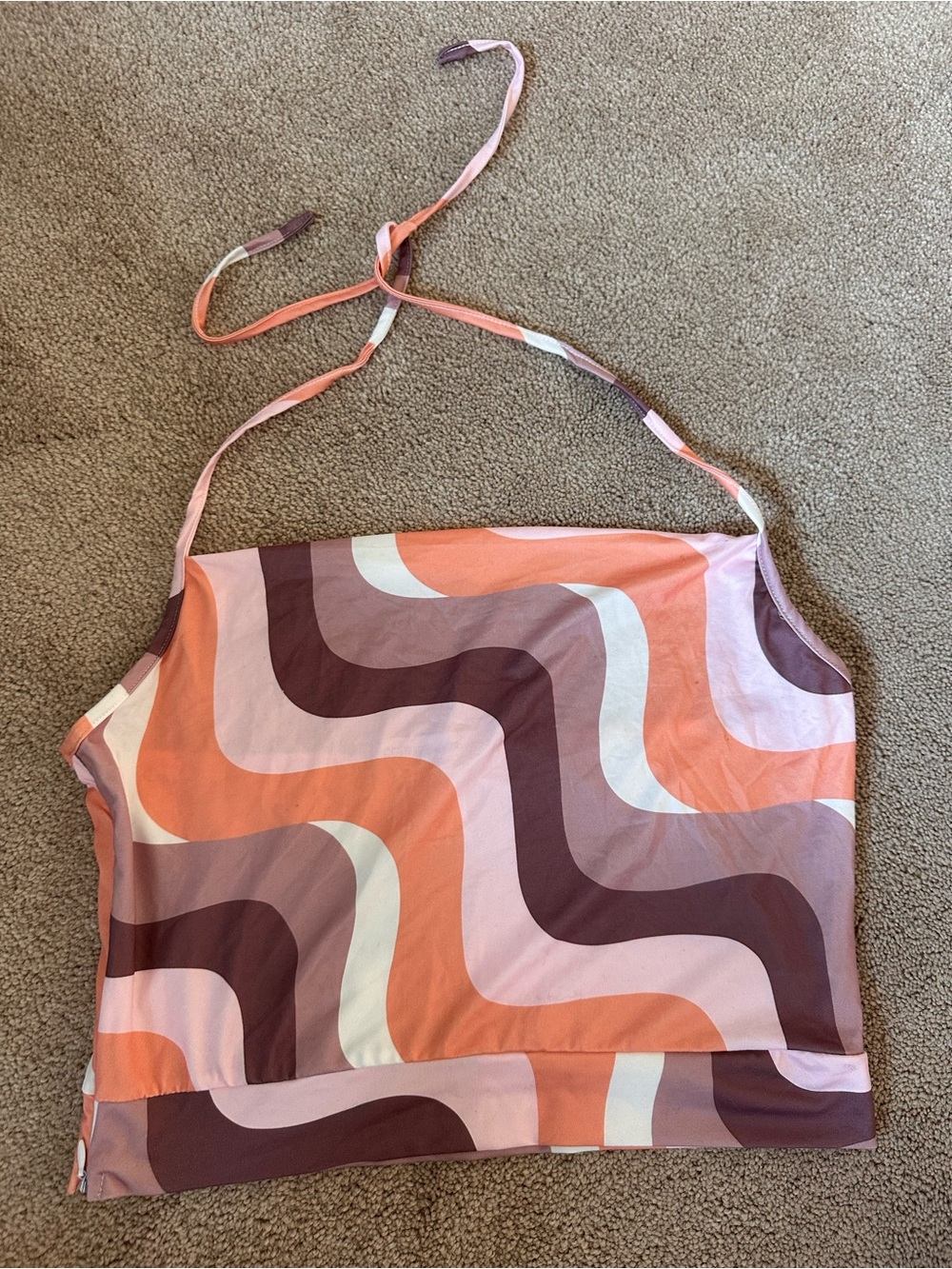 Cotton Emporium Halter Crop Top in Coral Multi